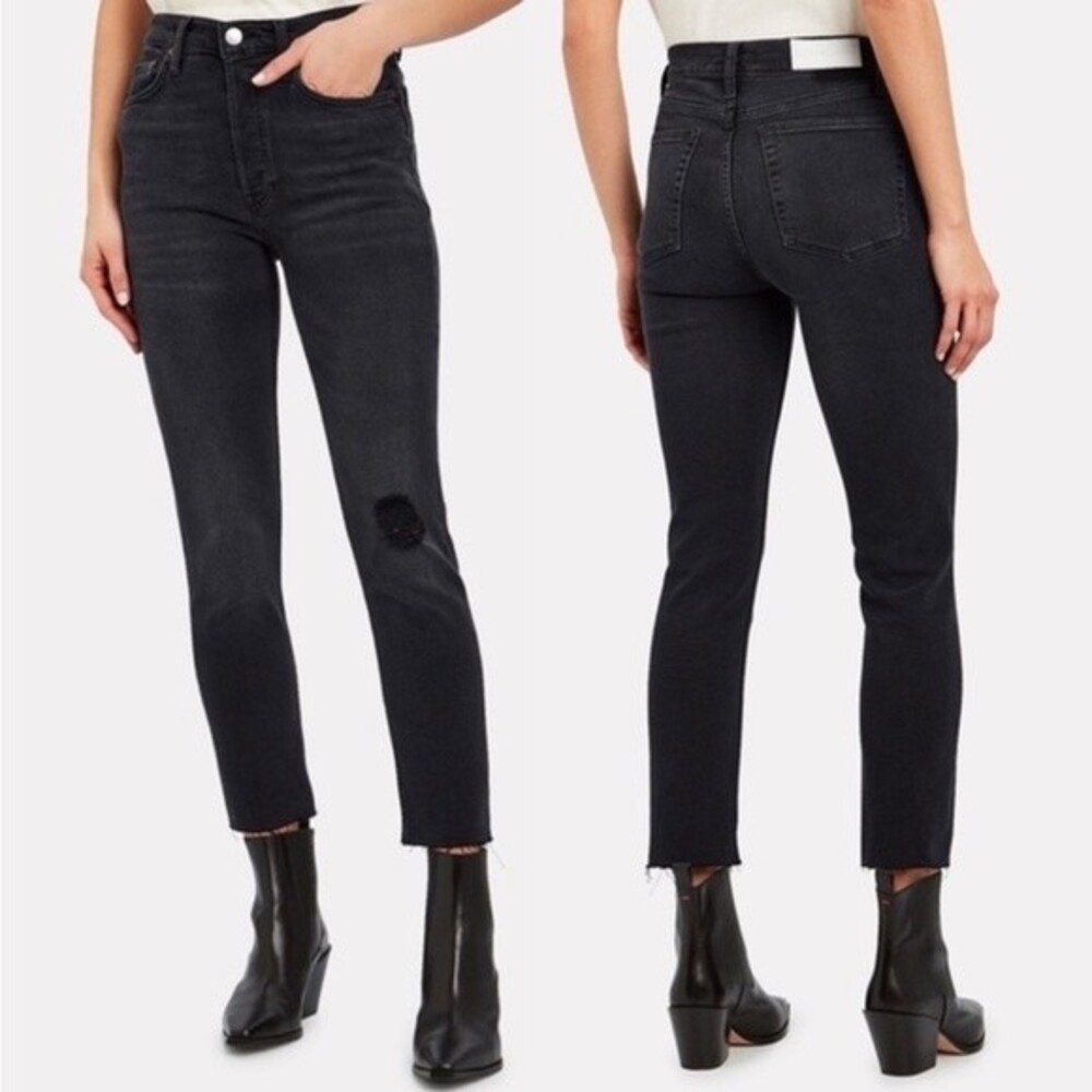 REDONE High Rise Ankle Crop Jeans in Lived In‎ Black Size 26